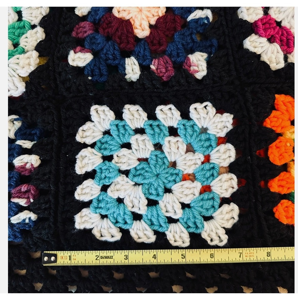 Vintage Handmade Granny Square Crochet Blanket Throw Large King Size 120" - Picture 4 of 8
